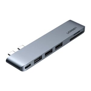 Концентратор USB C 6в1 ugreen CM251 HUB USB 3.0 SD TF PD multifunction adapter для macbook air pro сірий