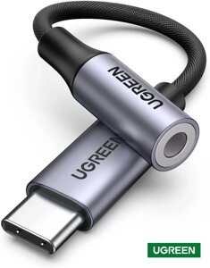 Перехідник DAC chip кабель USB Type-C to 3.5 mm аудіоадаптер для навушників Ugreen 80154 (AV161) Space Grey NEW