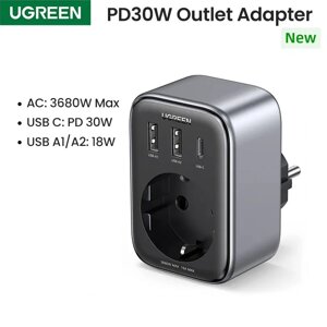 Зарядний пристрій UGREEN CD314 GaN 30W для швидкого заряджання USB Fast Charger 2A1C EUR розетка (90613)