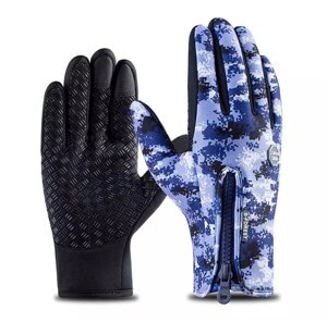 Тактичні рукавиці зимові спортивні сенсорні B-FOREST фліс (Camo Blue)