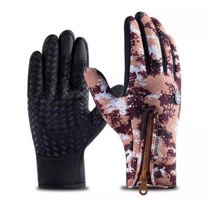 Тактичні перчатки зимові спортивні сенсорні B-FOREST фліс (Camo Brown), M