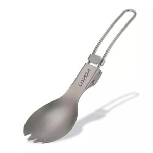 Туристична ложка Lixada Spork з чохлом для транспортування, титановий сплав Grey