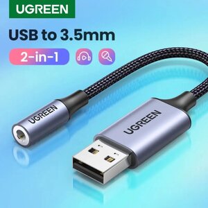 Зовнішня аудіо карта USB Ugreen CM477 USB to 3.5mm Зовнішній USB Sound Card Adapter Aluminium Black 30757 NEW