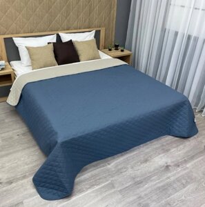 Покривало двостороннє на ліжко, диван (210х215см) Decorator Ultra Sonic Microfiber. Колір синій з бежевим