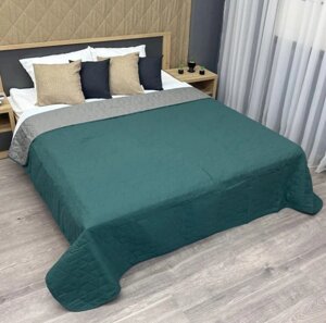 Покривало на ліжко двостороннє куб (140х215см) Decorator Microfiber. Колір зелений із сірим Евро, 240