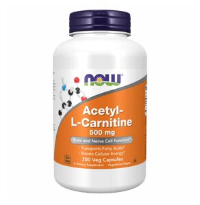 Ацетил-L-карнітин Now Foods Acetyl L-Carnitine 500mg 200 vcaps (1086-2022-10-0652)