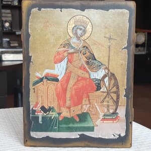 Ікона Катерина великомучениця, дошка зістарена ручної роботи з дубовими шпонками, розмір 23*17, висота 2см