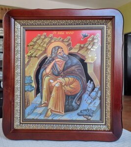Ікона іменна Святого Пророка Іллі в темному фігурному кіоті під склом, розмір кіота 32*29 сюжет 20*24