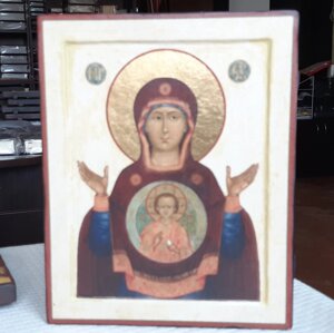 Ікона під старовину Знамення, дошка ковчег ручної роботи з дубовими шпонками, розмір 29*23 висота 2 см