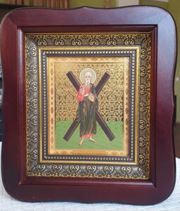 Ікона Святий Андрій у темному фігурному кіоті під склом розмір кіота 20*18, лік 10*12