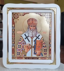 Ікона Святий Лука Кримський у білому дерев'яному фігурному кіоті під склом, розмір кіота 30*26, сюжет 20*24.