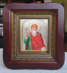 Ікона Святий Володимир у фігурному кіоті під склом, розмір 20*18, розмір літографії 10*12 асортимент іменних