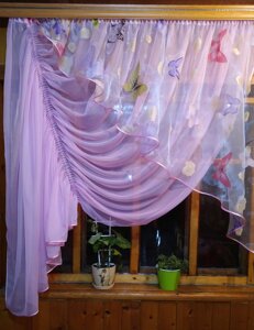 Кухонні фіранки Камелія рожева метелик ліва