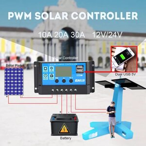 Контролер заряду PWM 20a 12v/24v для сонячної системи акб
