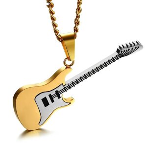 Чоловічий кулон ланцюжок гітара прикраси, біжутерія золотистий Fender Stratocaster
