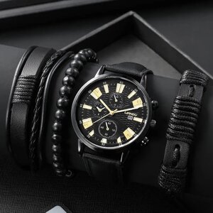 Набір подарунковий кварцовий годинник браслет кулон чорний