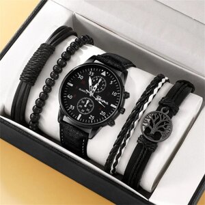 Набір подарунковий кварцовий годинник браслети бісер чорний