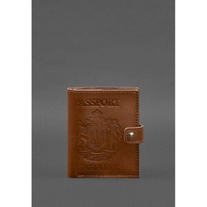Шкіряна обкладинка-портмоні на паспорт з гербом України 25.0 Світло-коричнева