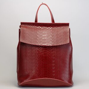 Жіночий червоний рюкзак-сумка з натуральної шкіри з тисненням під зміїну шкіру Tiding Bag