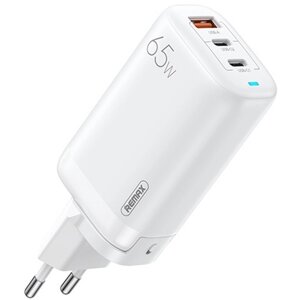 Швидка зарядка gan 65W REMAX RP-U55 PD+QC 1xusb-A 2xtype-C EU білий