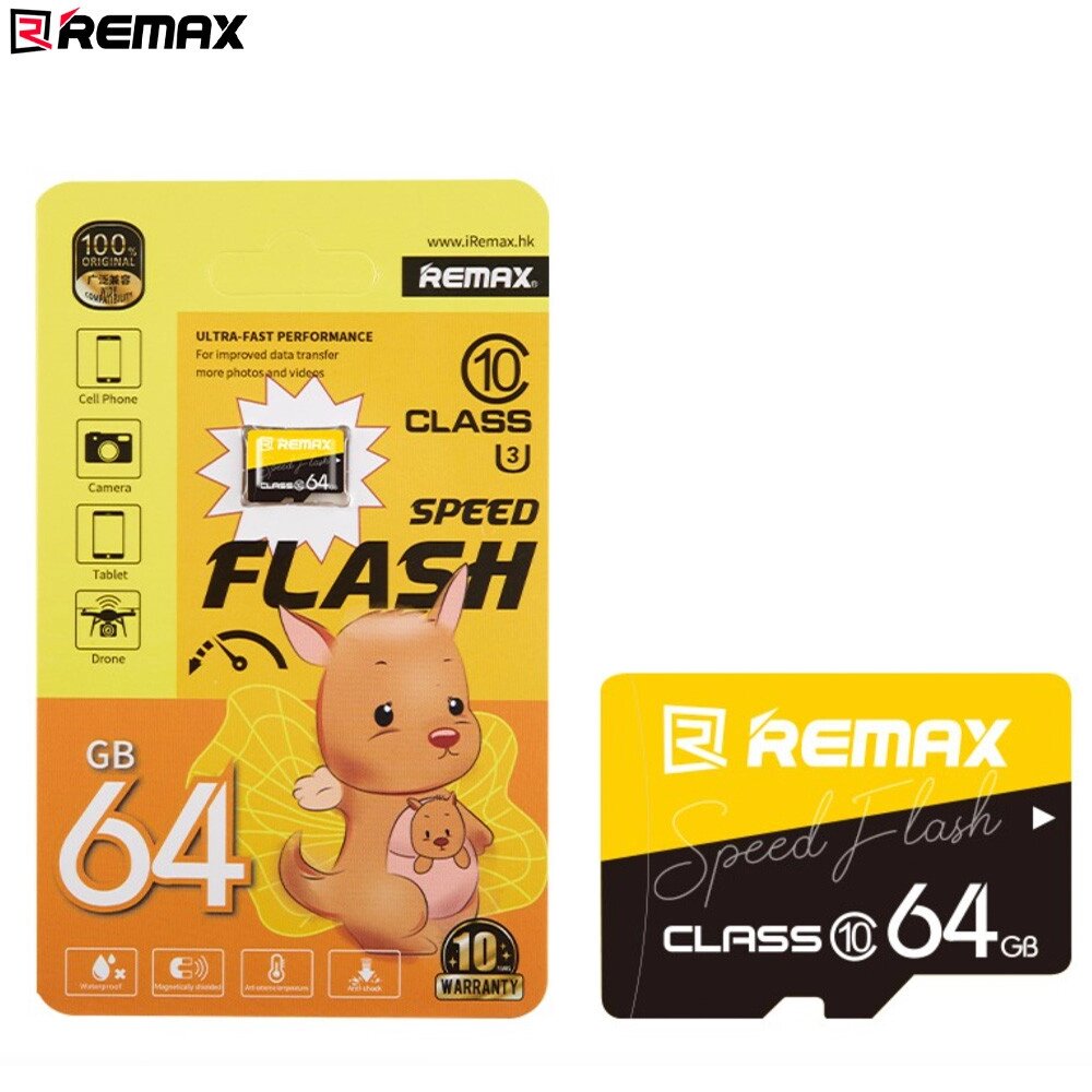 Карта пам'яті для телефону REMAX 64GB Speed Flash Class 10 Micro SD Card універсальна від компанії Wondertech - фото 1