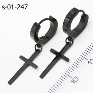 Сережки кульчики хрестики чорні гладкі сталь 3,5 см Xuping B-01-247