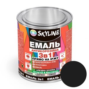 Емаль алкідна 3 в 1 по іржі антикорозійна «Skyline» Чорний 0.9 кг