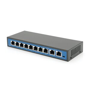 Комутатор POE 48V з 8 портами POE 100Мбіт + 2 порт Ethernet (UP-Link) 100Мбіт, корпус – метал, Black, БП у комплекті,