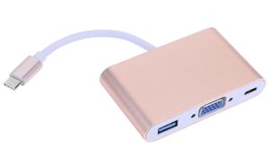 Конвертер Type-C ( тато ) на VGA ( мама ) + USB 3.0 ( мама ) + Type-C ( мама ) Пакет 10cm, GOLD, 4K/2K,