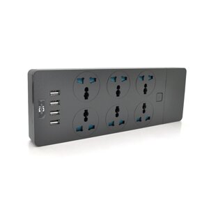 Мережевий фільтр ТВ-Т12, 6 розеток + 4 USB, 2 м, перетин 3х0,75мм, 3000W, Black, Box