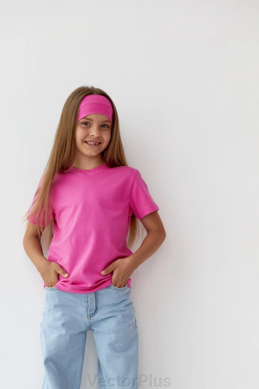 Базова дитяча однотонна футболка колір рожевий нар. 110 440830 від компанії VectorPlus - фото 1