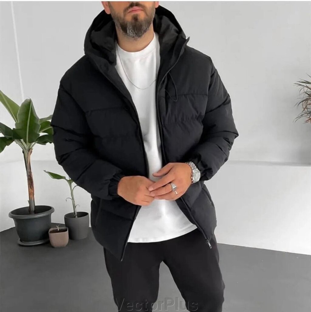 Чоловіча тепла курточка з капюшоном чорний колір р. 44/46 447292 від компанії VectorPlus - фото 1