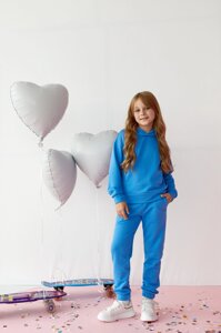 Детский костюм худи и джогеры для девочки цвет голубой р. 134 438442