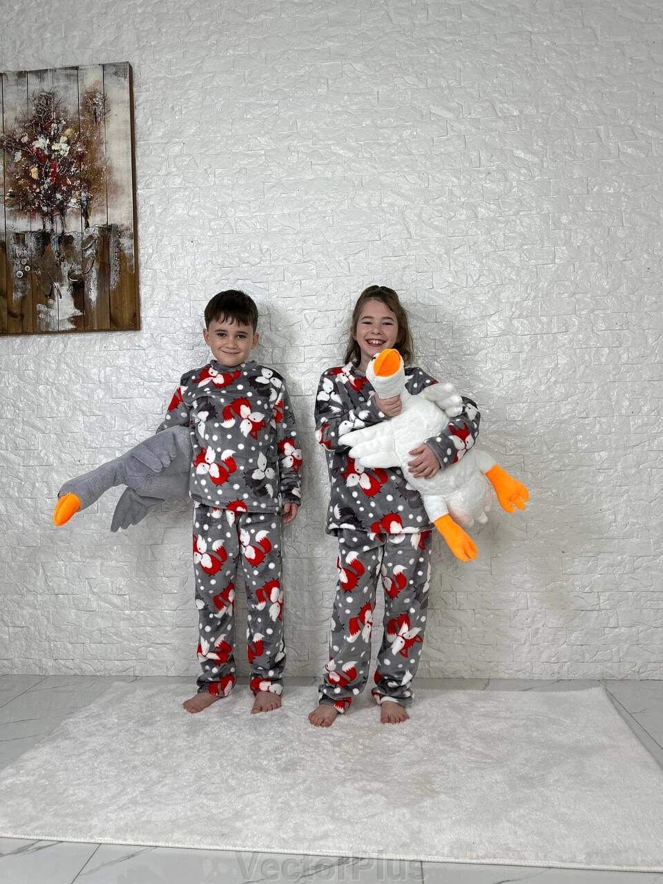 Дитяча піжама двійка колір сірий принт лисичка нар. 110/116 446905 від компанії VectorPlus - фото 1