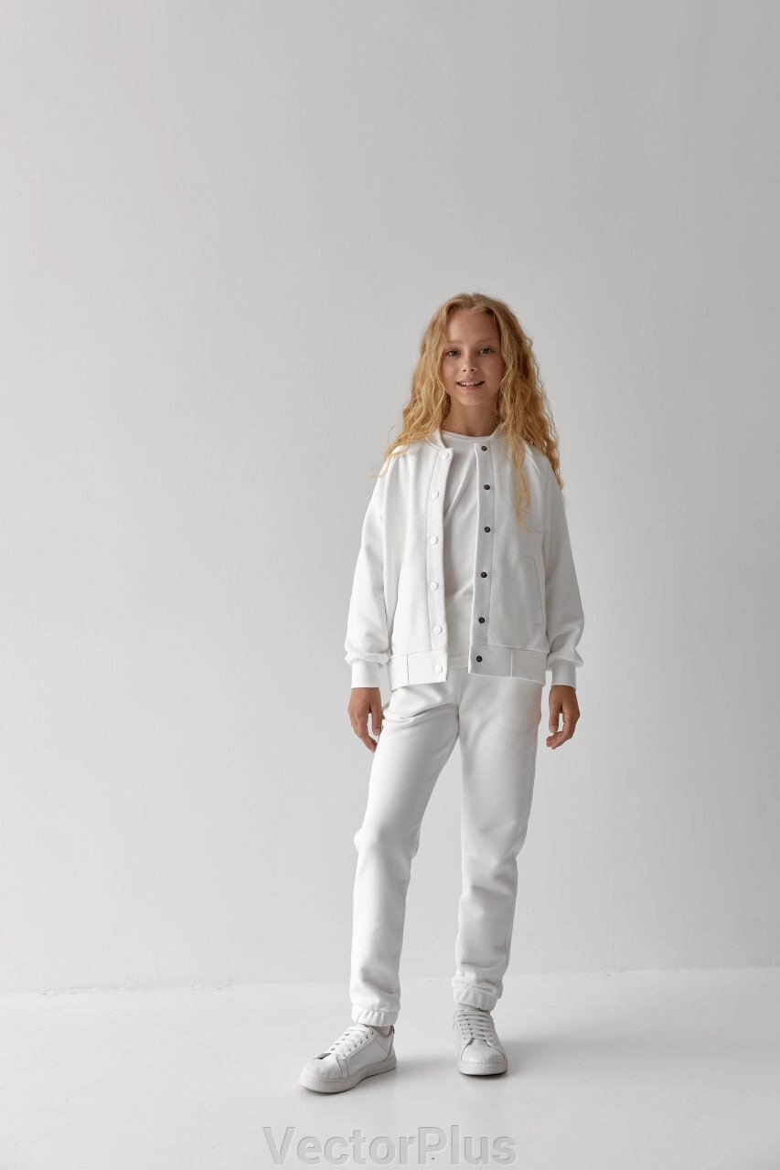 Дитячий костюм бомбер і джогер для дівчинки колір білий р. 134 441750 від компанії VectorPlus - фото 1
