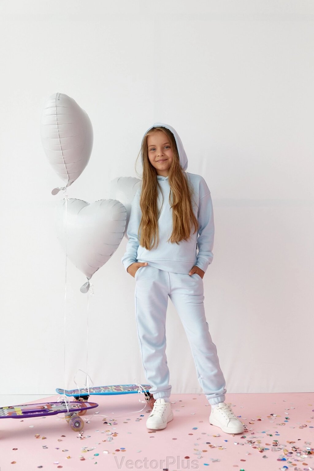 Дитячий костюм худі і джогери для дівчинки колір світло блакитний р. 128 438428 від компанії VectorPlus - фото 1