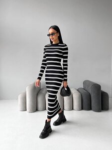 Жіноча сукня міді у смужку колір чорний-білий р. 42/46 449384