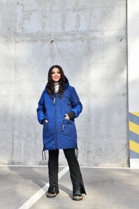 Жіноча куртка-пальто з плащівки колір синій нар. 48/50 445906