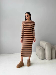 Жіноча сукня міді в смужку колір кемел-коричневий нар. 42/46 449393