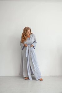 Жіночий шовковий халат Anetta колір сірий нар. S/M 442614