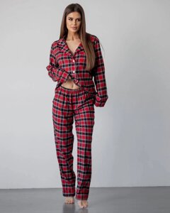 Жіноча піжама на байку колір червоно/чорний нар. L 448959