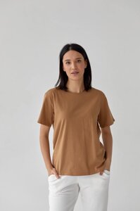 Жіноча базова футболка кольору капучино р. L 409085