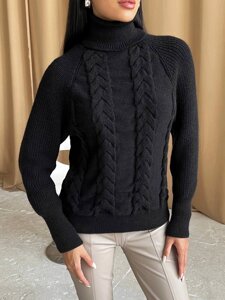 В'язаний жіночий светр з об'ємними рукавами колір чорний р. 42/46 443580