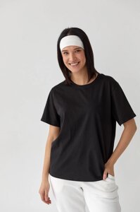 Жіноча базова футболка чорного кольору р. L 409095
