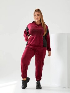 Жіночий спортивний костюм з велюру колір бордовий р. 48/50 440494
