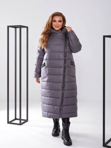 Жіноча куртка-пальто з плащівки колір графіт нар. 48/50 448426