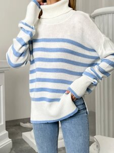 Жіночий смугастий светр колір молочний/блакитний нар. 42/46 444015