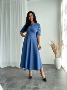 Жіноча сукня міді з креп-костюмки колір джинс нар. 48 448461