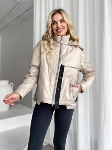 Жіноча тепла куртка бежевий колір р. L 450286