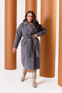 Жіноче пальто з кашеміру на підкладці із сірим поясом r. 48/50 376113